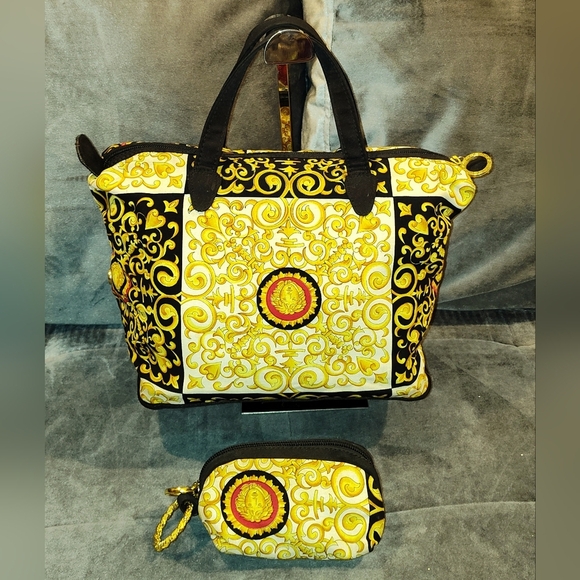 NWOT Authentic Gianni Versace Baroque Medusa Fabric Matching Handbag Set - Picture 1 of 16